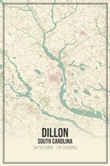 Fototapeta na wymiar Retro US city map of Dillon, South Carolina. Vintage street map.