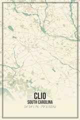 Retro US city map of Clio, South Carolina. Vintage street map.