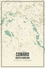 Retro US city map of Coward, South Carolina. Vintage street map.
