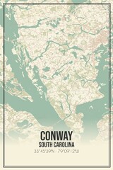 Retro US city map of Conway, South Carolina. Vintage street map.