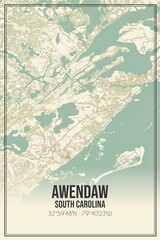 Retro US city map of Awendaw, South Carolina. Vintage street map.