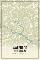 Retro US city map of Waterloo, South Carolina. Vintage street map.
