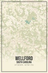 Retro US city map of Wellford, South Carolina. Vintage street map.