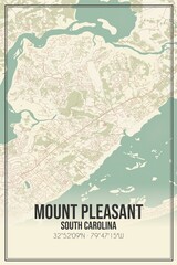 Retro US city map of Mount Pleasant, South Carolina. Vintage street map.