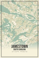 Retro US city map of Jamestown, South Carolina. Vintage street map.