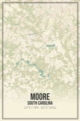 Retro US city map of Moore, South Carolina. Vintage street map.