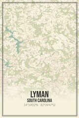 Retro US city map of Lyman, South Carolina. Vintage street map.