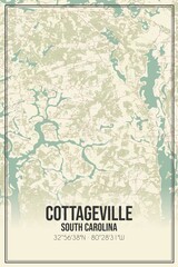Retro US city map of Cottageville, South Carolina. Vintage street map.