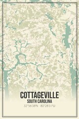 Retro US city map of Cottageville, South Carolina. Vintage street map.