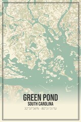 Retro US city map of Green Pond, South Carolina. Vintage street map.