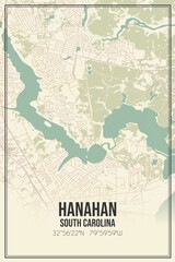 Retro US city map of Hanahan, South Carolina. Vintage street map.