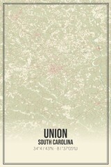 Retro US city map of Union, South Carolina. Vintage street map.