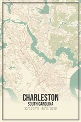 Retro US city map of Charleston, South Carolina. Vintage street map.