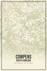Retro US city map of Cowpens, South Carolina. Vintage street map.