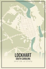 Retro US city map of Lockhart, South Carolina. Vintage street map.
