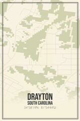 Retro US city map of Drayton, South Carolina. Vintage street map.