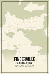 Retro US city map of Fingerville, South Carolina. Vintage street map.