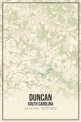Retro US city map of Duncan, South Carolina. Vintage street map.