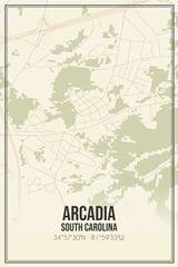 Retro US city map of Arcadia, South Carolina. Vintage street map.