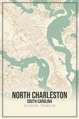 Fototapeta premium Retro US city map of North Charleston, South Carolina. Vintage street map.