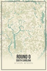 Retro US city map of Round O, South Carolina. Vintage street map.