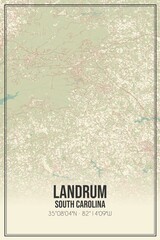 Retro US city map of Landrum, South Carolina. Vintage street map.
