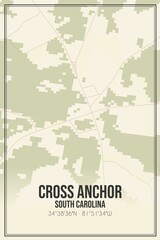 Retro US city map of Cross Anchor, South Carolina. Vintage street map.