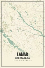 Retro US city map of Lamar, South Carolina. Vintage street map.