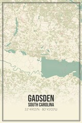 Retro US city map of Gadsden, South Carolina. Vintage street map.
