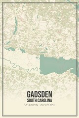 Fototapeta premium Retro US city map of Gadsden, South Carolina. Vintage street map.