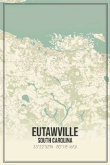 Retro US city map of Eutawville, South Carolina. Vintage street map.