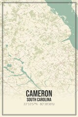 Retro US city map of Cameron, South Carolina. Vintage street map.
