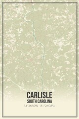 Retro US city map of Carlisle, South Carolina. Vintage street map.