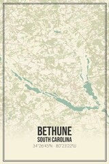 Retro US city map of Bethune, South Carolina. Vintage street map.