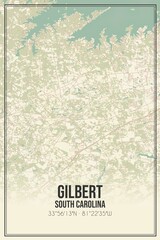 Retro US city map of Gilbert, South Carolina. Vintage street map.