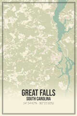 Retro US city map of Great Falls, South Carolina. Vintage street map.