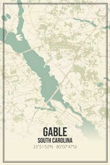 Retro US city map of Gable, South Carolina. Vintage street map.