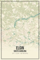 Retro US city map of Elgin, South Carolina. Vintage street map.