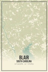 Retro US city map of Blair, South Carolina. Vintage street map.