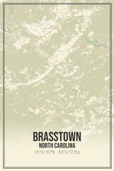 Retro US city map of Brasstown, North Carolina. Vintage street map.