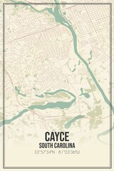 Retro US city map of Cayce, South Carolina. Vintage street map.