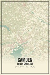 Retro US city map of Camden, South Carolina. Vintage street map.