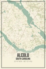 Retro US city map of Alcolu, South Carolina. Vintage street map.