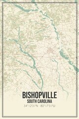 Retro US city map of Bishopville, South Carolina. Vintage street map.