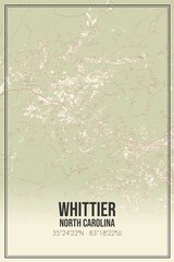 Retro US city map of Whittier, North Carolina. Vintage street map.