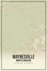 Retro US city map of Waynesville, North Carolina. Vintage street map.