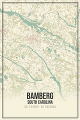Retro US city map of Bamberg, South Carolina. Vintage street map.