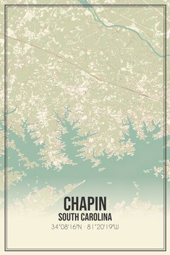 Retro US city map of Chapin, South Carolina. Vintage street map.
