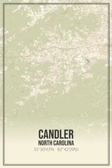 Retro US city map of Candler, North Carolina. Vintage street map.