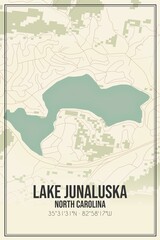 Retro US city map of Lake Junaluska, North Carolina. Vintage street map.